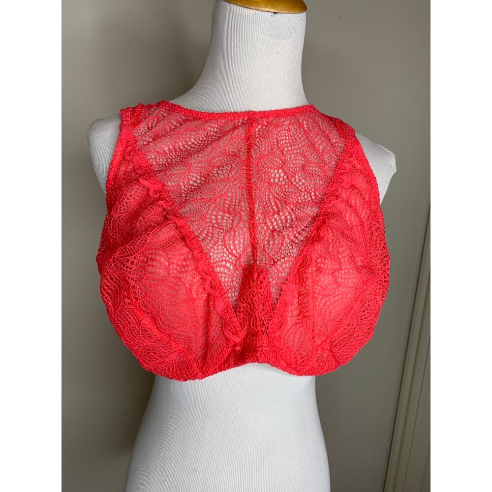 Cacique 42D Bright Red Underwire Bra High Lace Neck Bra
